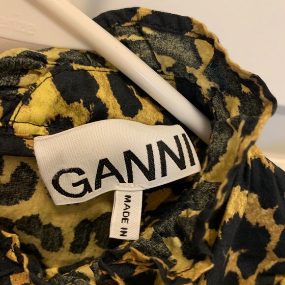 Women's Ganni Leopard Animal Print Cotton Mini Dress Size 40 L - Picture 5 of 6